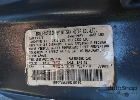 2011 Infiniti G37 Journey from USA, damaged, VIN JN1CV6EK7BM215160